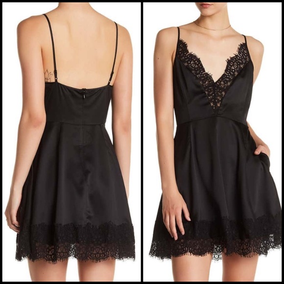 NBD Dresses & Skirts - NBD Black Eyelash Lace Satin Cocktail Party Dress